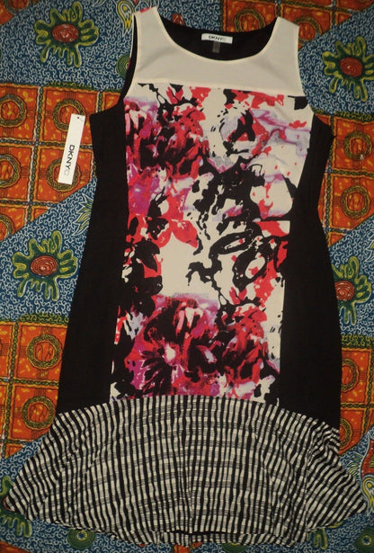 DKNYC Vermillion Sleeveless Mixed-Print Flounce Hem Dress Size 10