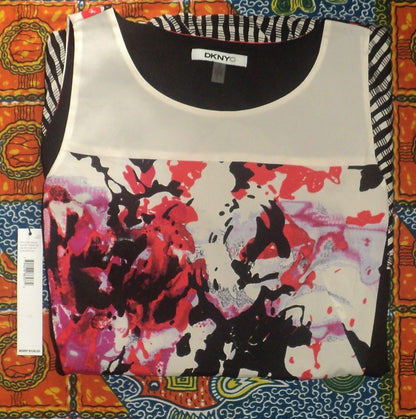 DKNYC Vermillion Sleeveless Mixed-Print Flounce Hem Dress Size 10