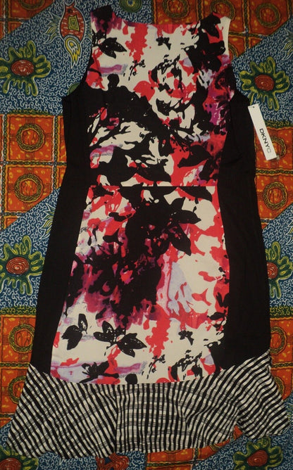 DKNYC Vermillion Sleeveless Mixed-Print Flounce Hem Dress Size 10