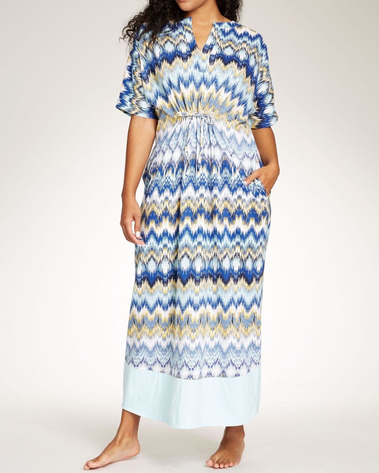 Dreams & Co. Plus Size Pretty Blue Wave Knit Kaftan Lounger Size 4X(34/36)