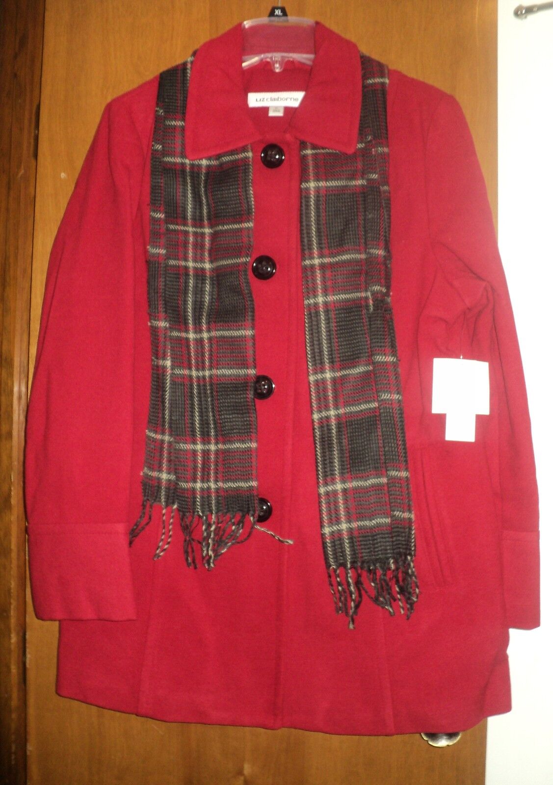 Liz Claiborne Ruby Red Plus Size Long Sleeves Scarf Coat Size XL