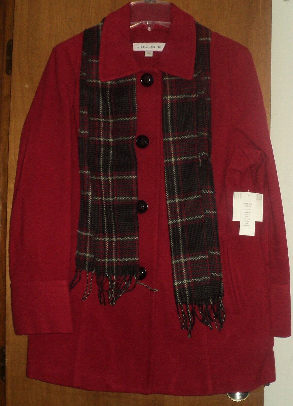 Liz Claiborne Ruby Red Plus Size Long Sleeves Scarf Coat Size XL