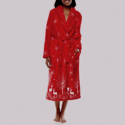 Jasmine Rose Crimson Red Holiday Print Wrap Robe Medium