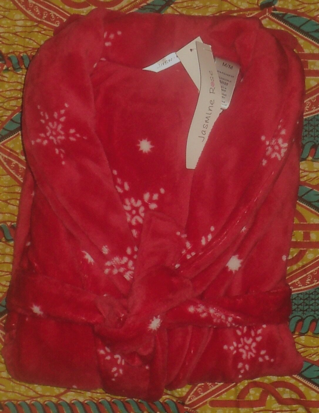 Jasmine Rose Crimson Red Holiday Print Wrap Robe Medium