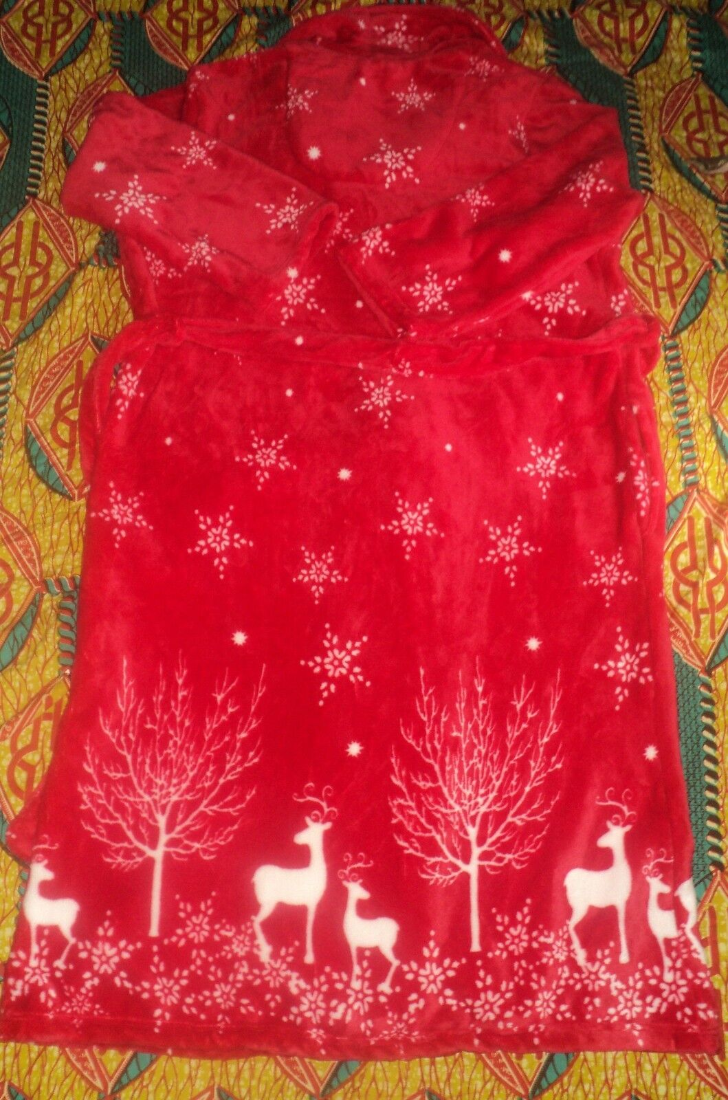 Jasmine Rose Crimson Red Holiday Print Wrap Robe Medium