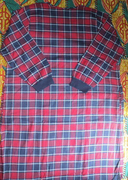 Dreams & Co. Plus Size Navy Plaid Embroidered Cotton Flannel Lounger Sz L(18/20)