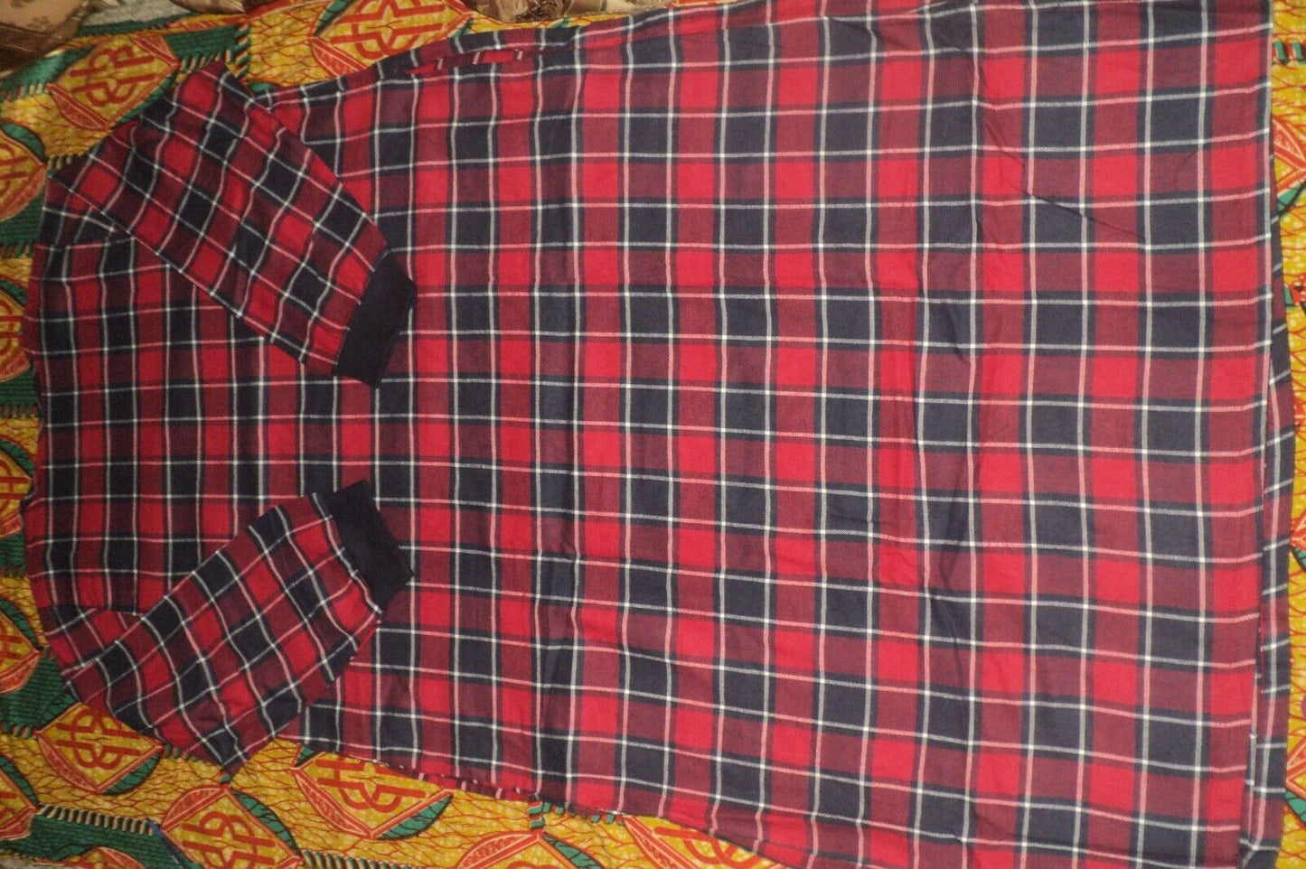 Dreams & Co. Plus Size Navy Plaid Embroidered Cotton Flannel Lounger Sz L(18/20)