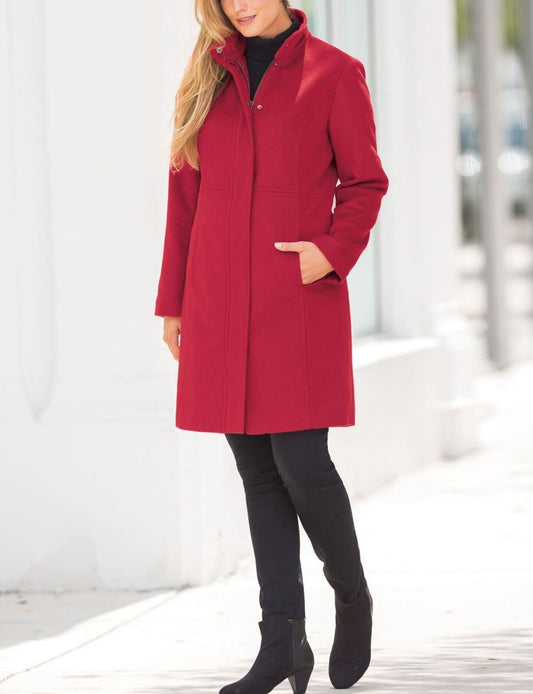 Jessica London Plus Size Classic Red Long Sleeves Wool-Blend Shirtcoat Size 26