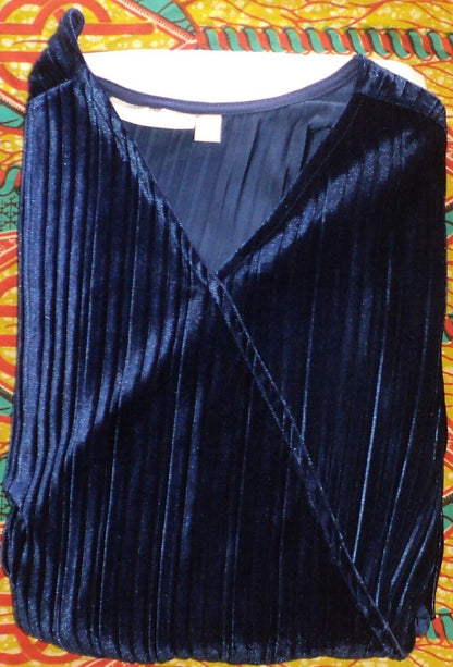 Woman Within Plus size Evening Blue Crinkle Velour Faux Wrap Dress Size M-14/16