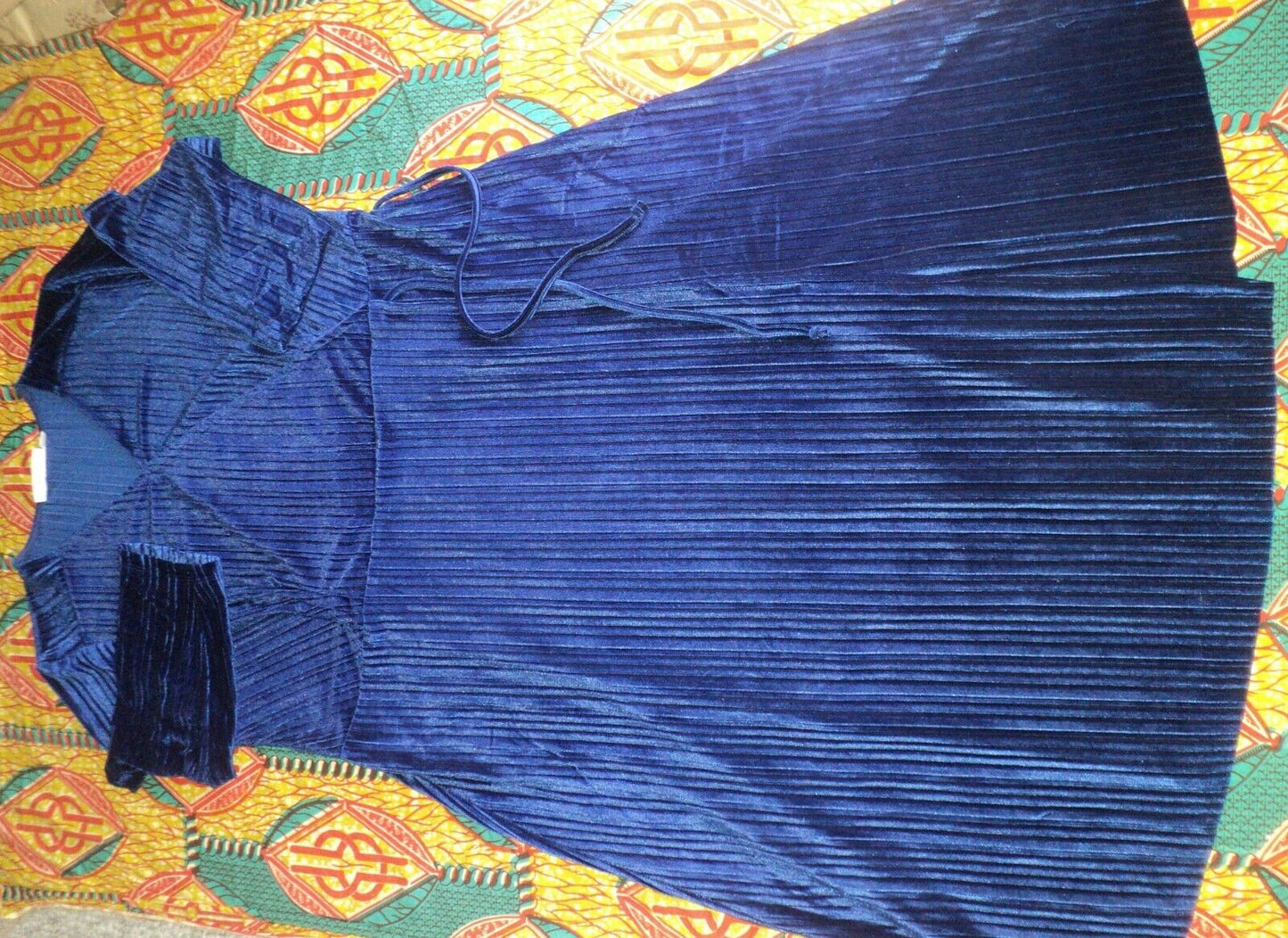 Woman Within Plus size Evening Blue Crinkle Velour Faux Wrap Dress Size M-14/16