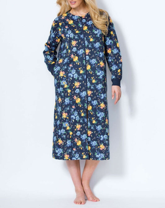 Dreams & Co. Plus Size Navy Floral Print Short Fleece Robe Size L(18/20)