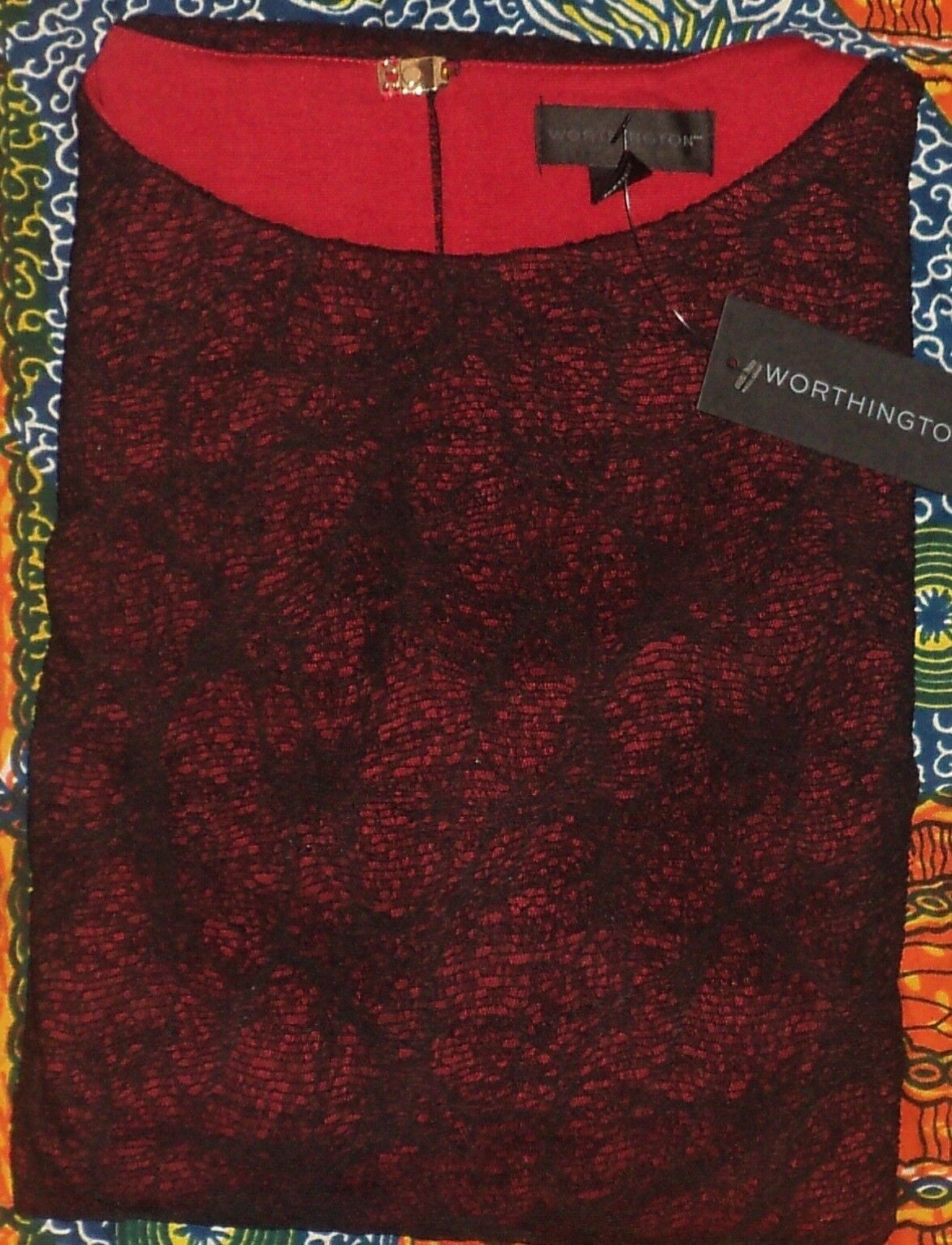 Worthington Black/Rumba Red Sleeveless Allover Lace Dress Size 14