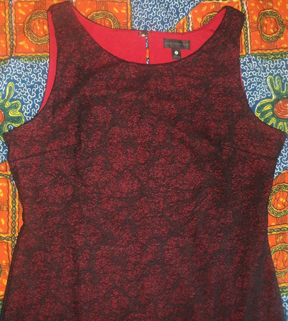 Worthington Black/Rumba Red Sleeveless Allover Lace Dress Size 14