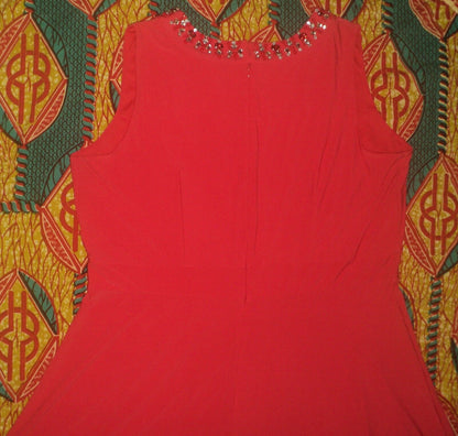 Roaman's Plus Size Hot Red Rhinestones Sleeveless Cutout Dress Size 24W