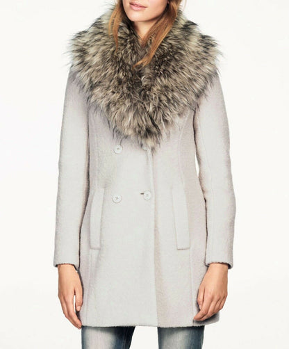 Ellos Plus Size Stone Long sleeve Boucle Coat W/ Removable Faux Fur Collar 20