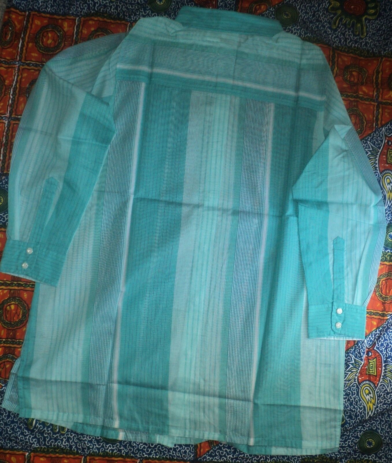 Roaman’s Plus Size Aquamarini Long Sleeves Cool Sheer Striped Big Shirt Size 16W