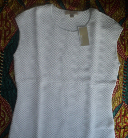 MICHAEL Michael Kors White Jacquard Sweater Cap Sleeves Dress Size L