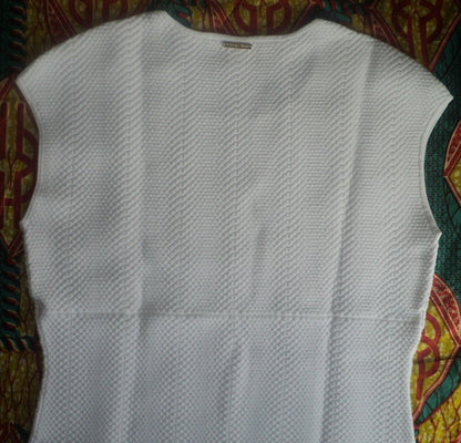 MICHAEL Michael Kors White Jacquard Sweater Cap Sleeves Dress Size L