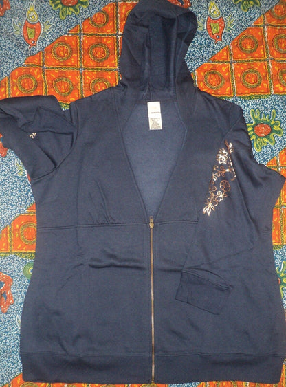 Roaman’s Plus Size Midnight Navy Fleece Screen Print Pantset Size 1X(22W/24W)