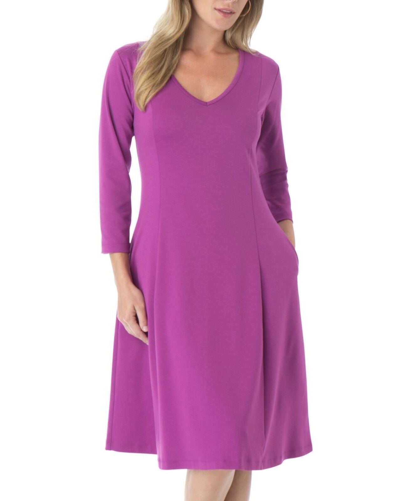 Roaman's Plus Size Berry Pink Fit and Flare ¾ Sleeves Ponte Dress Size 28W