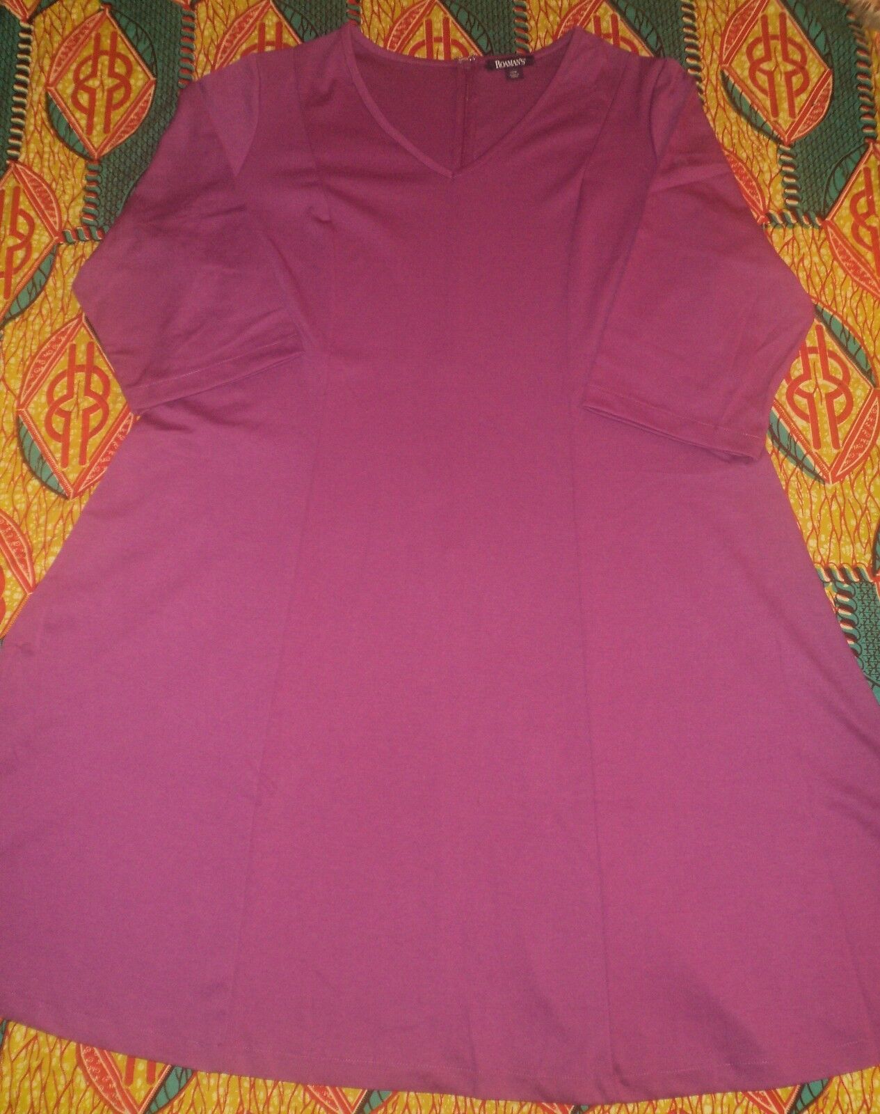 Roaman's Plus Size Berry Pink Fit and Flare ¾ Sleeves Ponte Dress Size 32W