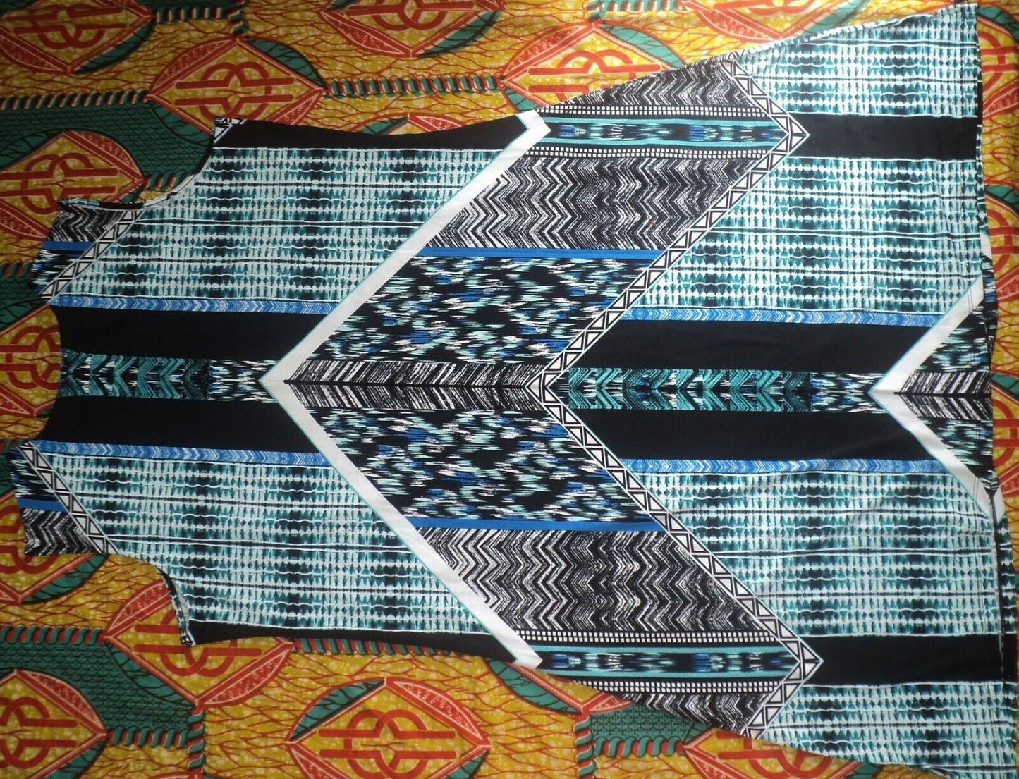 Roaman's Plus Size Teal Graphic Print Knit Sleeveless Dress Size 2X(26/28)