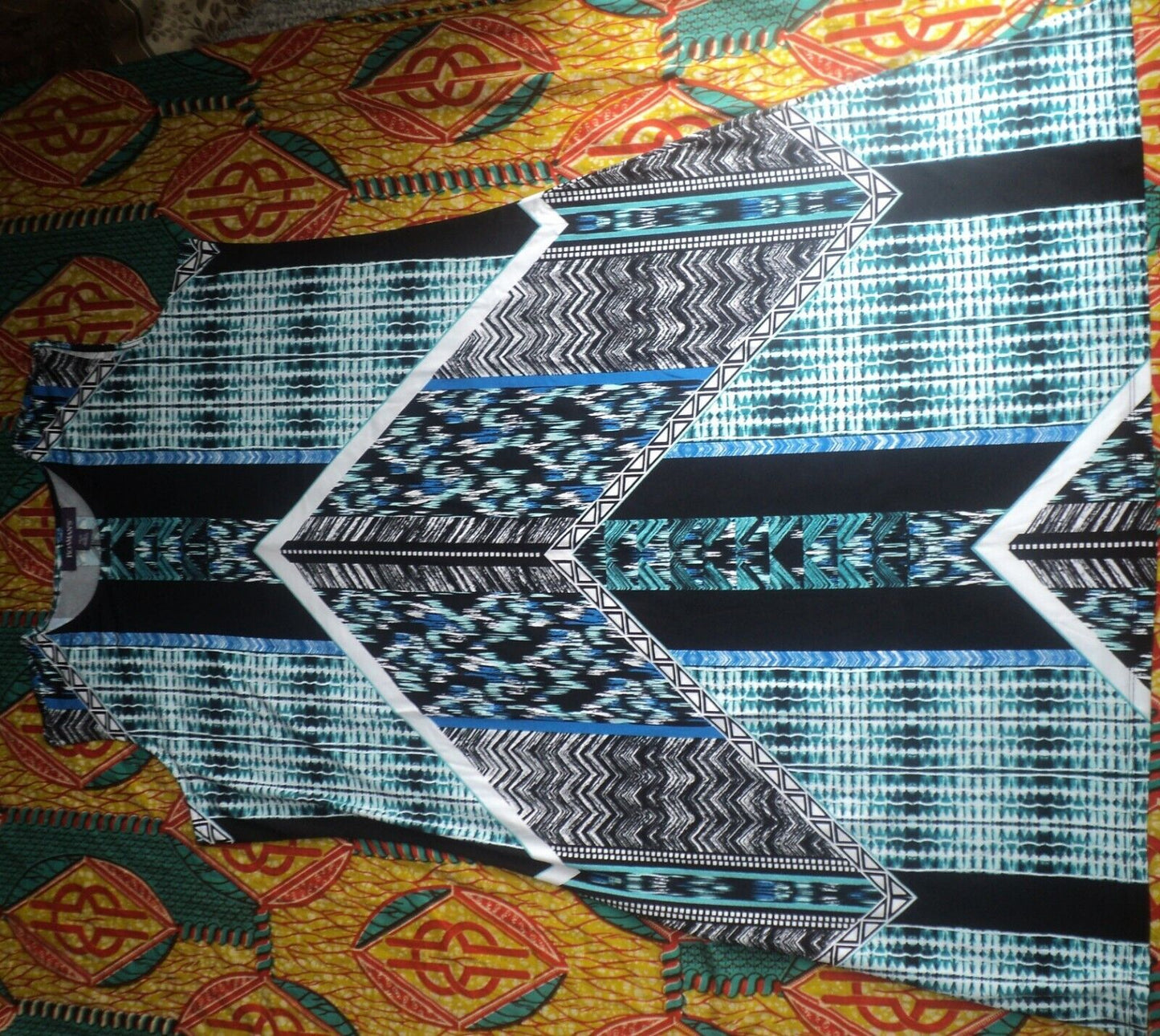 Roaman's Plus Size Teal Graphic Print Knit Sleeveless Dress Size 2X(26/28)