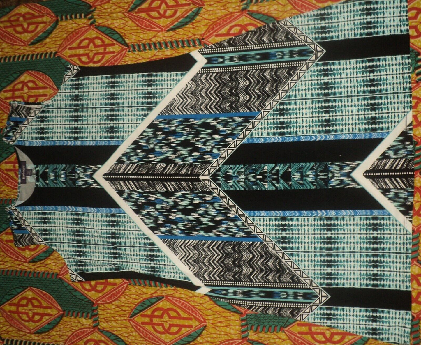 Roaman's Plus Size Teal Graphic Print Knit Sleeveless Dress Size 2X(26/28)