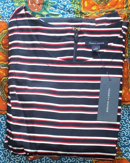 Tommy Hilfiger Masters Navy Peggy Striped Fit & Flare Dress Size 18