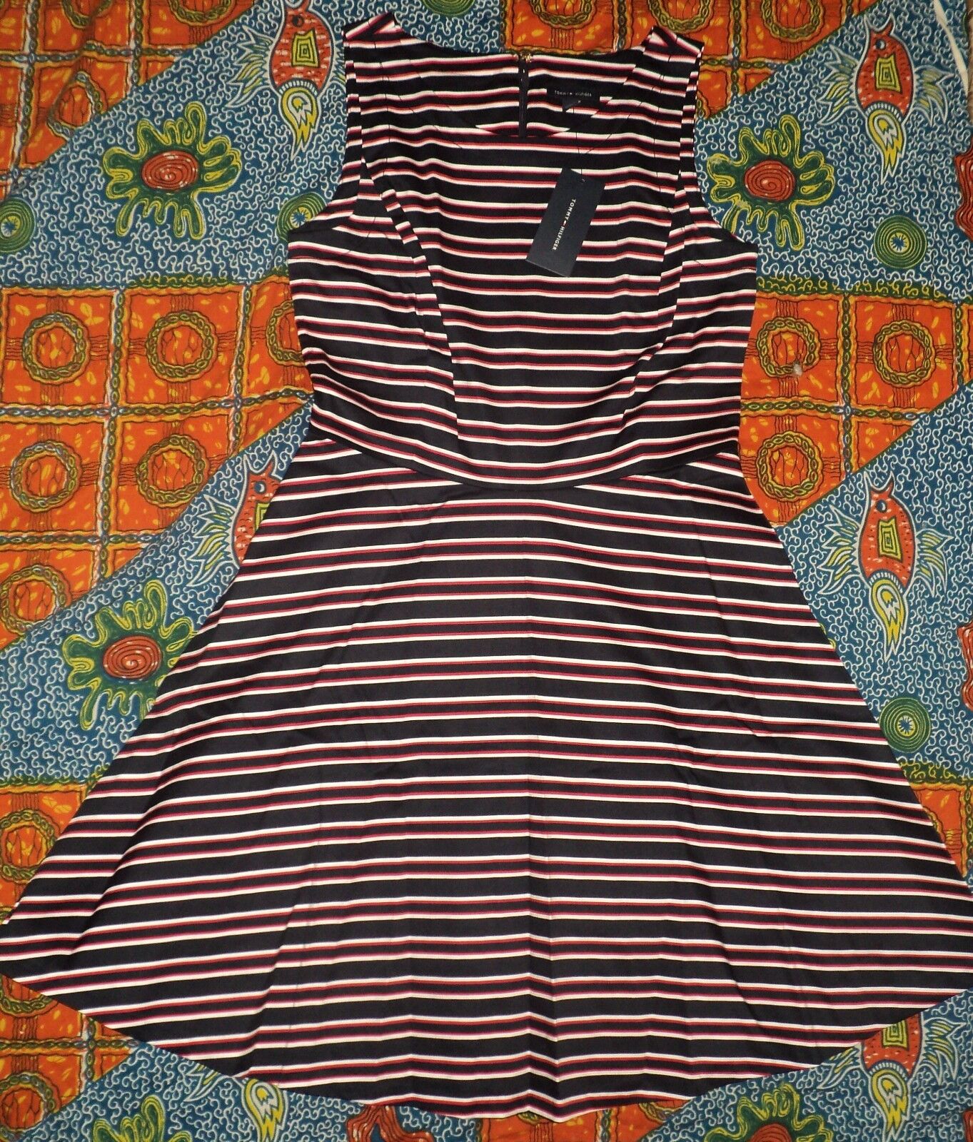 Tommy Hilfiger Masters Navy Peggy Striped Fit & Flare Dress Size 18