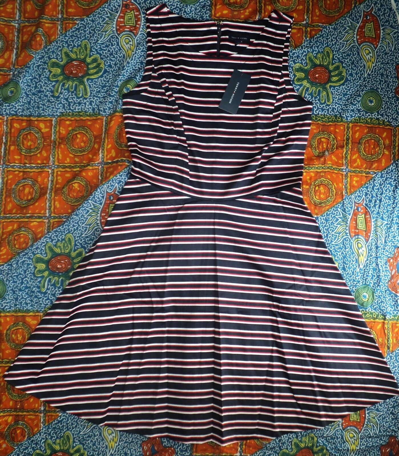 Tommy Hilfiger Masters Navy Peggy Striped Fit & Flare Dress Size 18