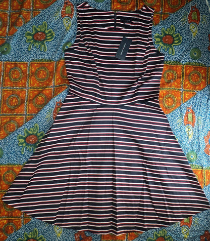 Tommy Hilfiger Masters Navy Peggy Striped Fit & Flare Dress Size 18