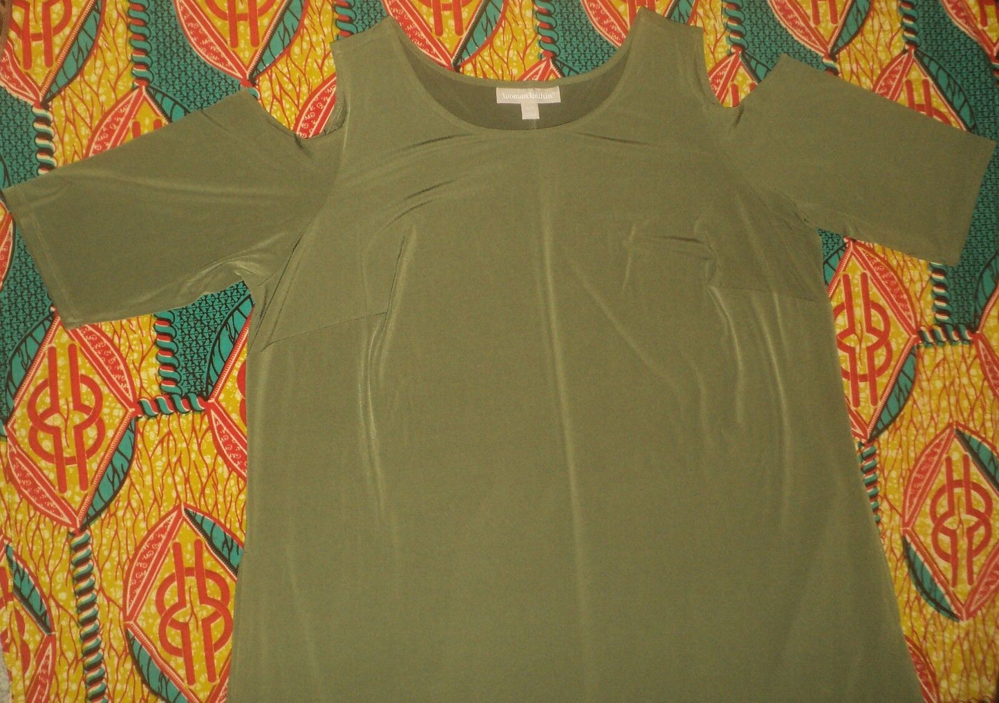 Woman Within Plus Size Dark Basil Cold-Shoulder A-line Maxi Dress Size M(14/16)