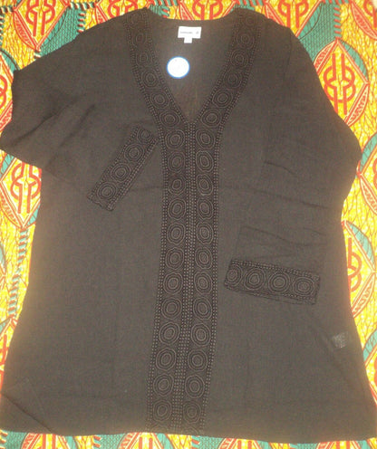 Plus Size Black Long Sleeves Crochet-Trimmed Gauze Swim Cover-up Size 30/32