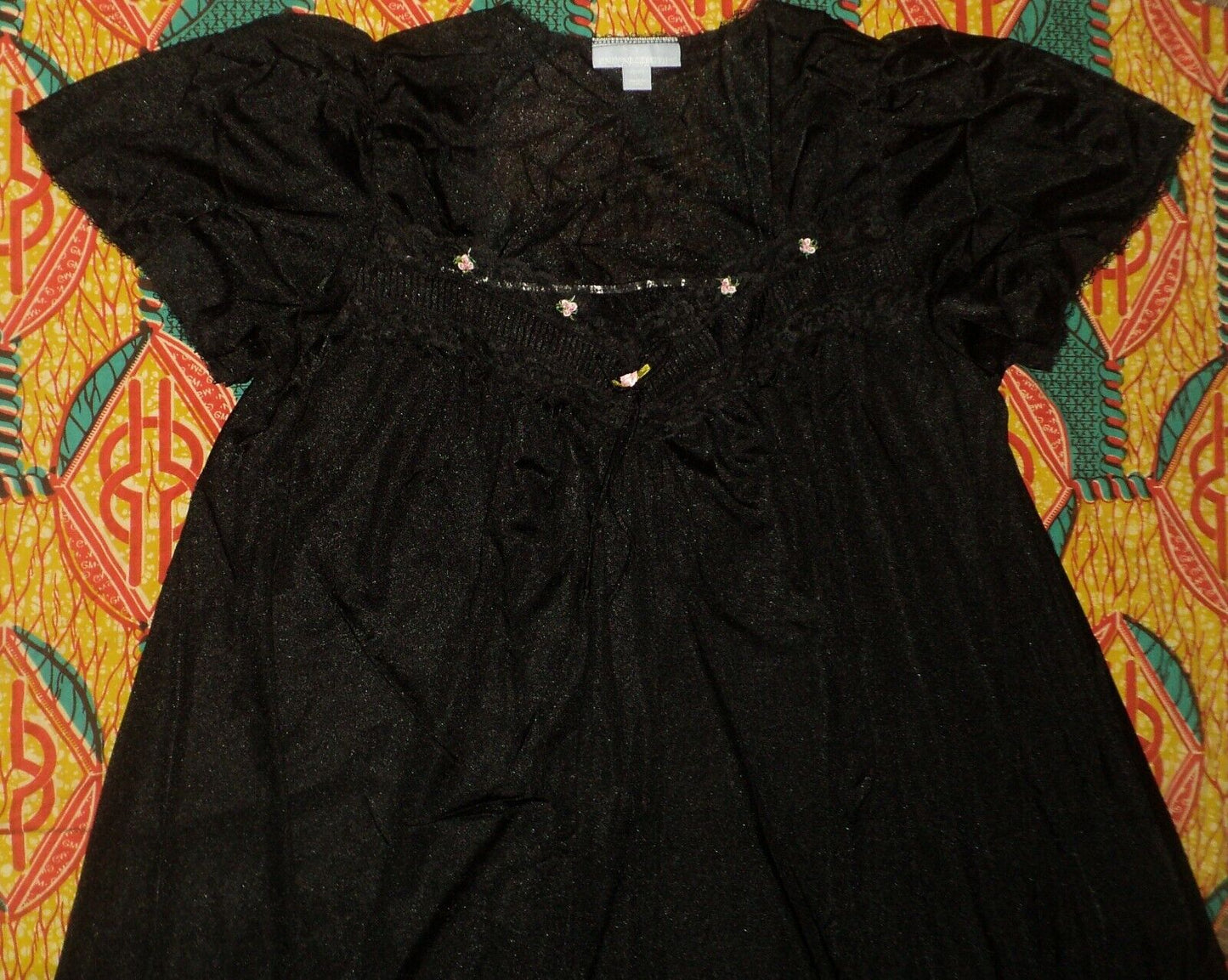 Only Necessities Plus Size Black Short Silky Lace-Trim Nightgown Size L(18/20)