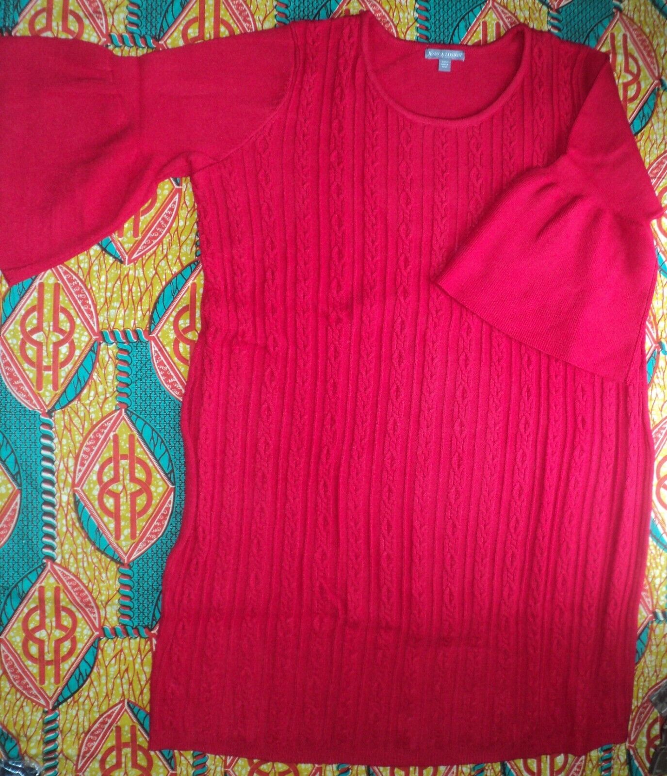 Jessica London Plus Size Bright Ruby Bell-Sleeve Cable Sweater Dress Size 22/24