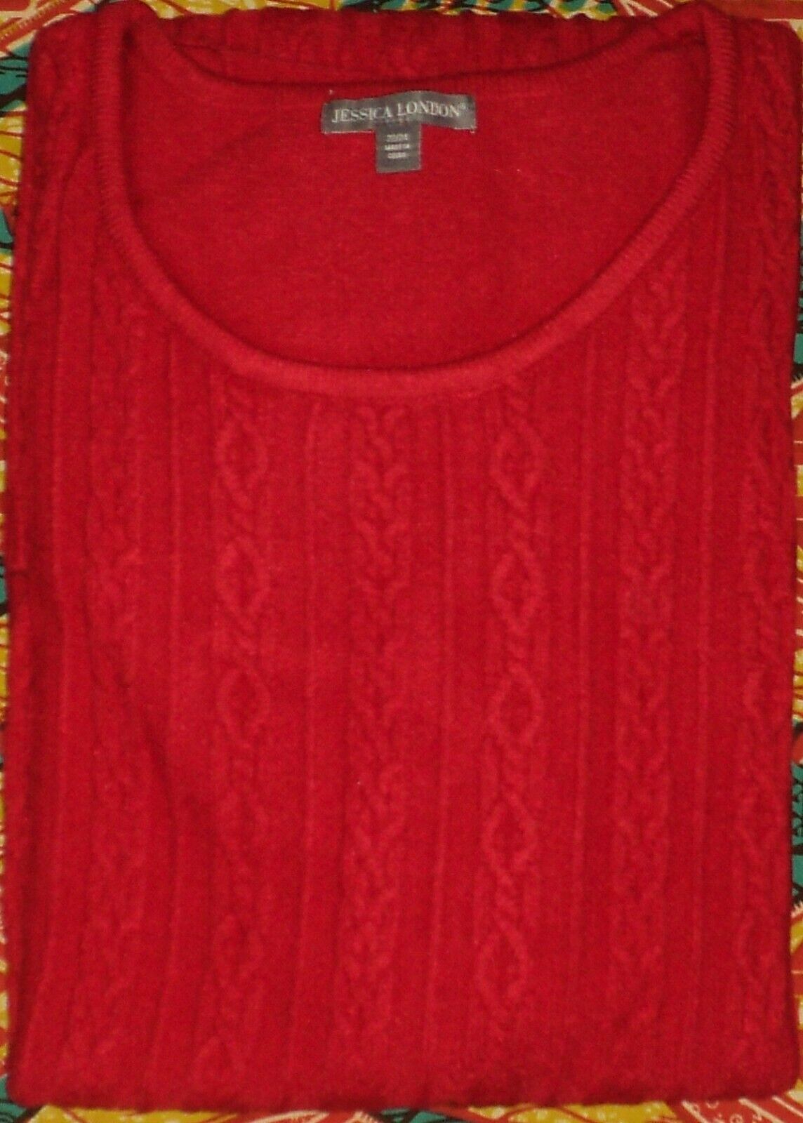 Jessica London Plus Size Bright Ruby Bell-Sleeve Cable Sweater Dress Size 22/24