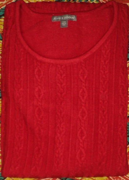 Jessica London Plus Size Bright Ruby Bell-Sleeve Cable Sweater Dress Size 22/24