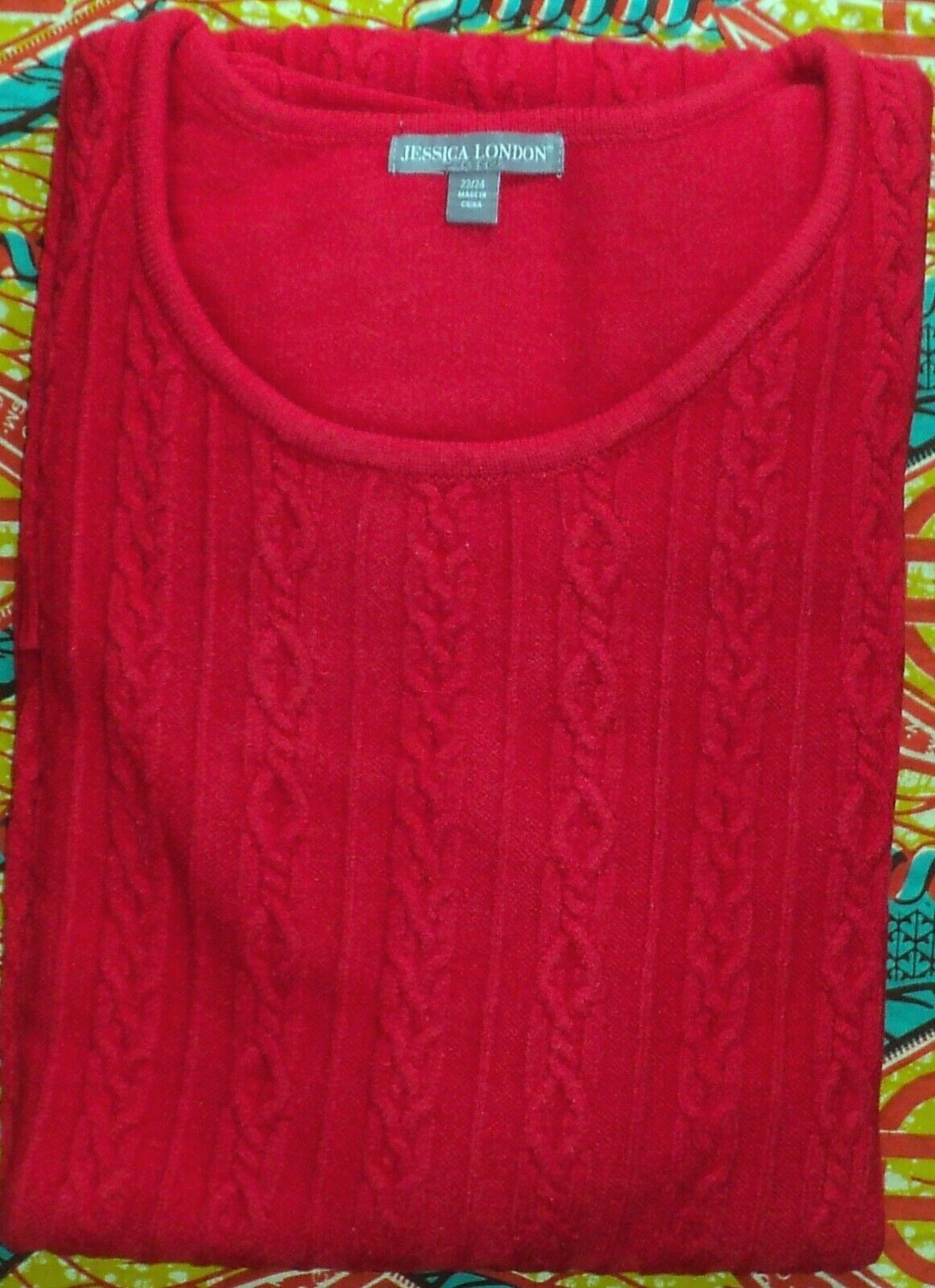 Jessica London Plus Size Bright Ruby Bell-Sleeve Cable Sweater Dress Size 22/24