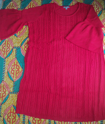 Jessica London Plus Size Bright Ruby Bell-Sleeve Cable Sweater Dress Size 22/24