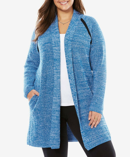 Woman Within Plus Size Bright Cobalt White Sporty Cardigan Size 2X(26/28)