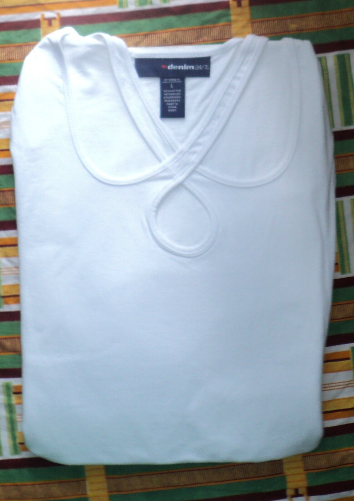 Denim 24/7 Plus Size Pale Ice Short Sleeve Peek-A-Boo Tee Size M(14W/16W)