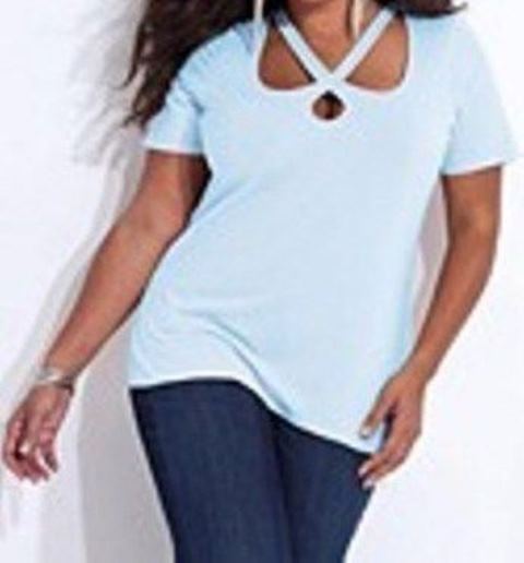 Denim 24/7 Plus Size Pale Blush Short Sleeve Peek-A-Boo Tee Size M(14W/16W)