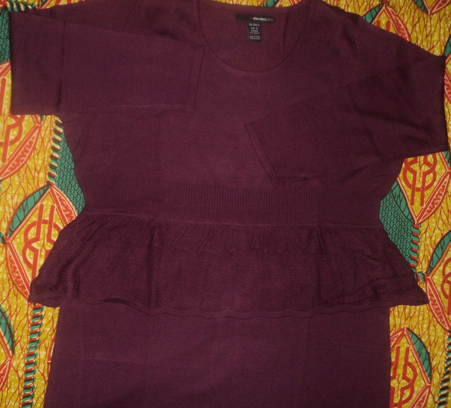 Denim 24/7 Plus Size Boysenberry Pointelle Peplum Sweater Dress Size 3X(30W/32W)