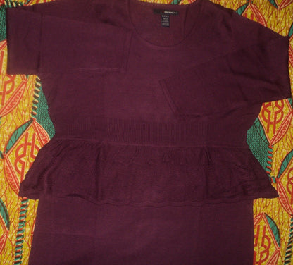 Denim 24/7 Plus Size Boysenberry Pointelle Peplum Sweater Dress Size 3X(30W/32W)