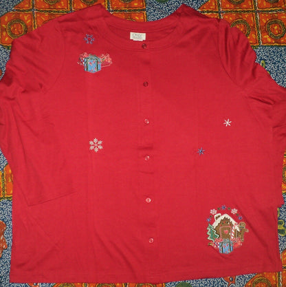 Only Necessities Plus Size Classic Red Winter-Theme 2PC Knit Pantset 2X(26W/28W)