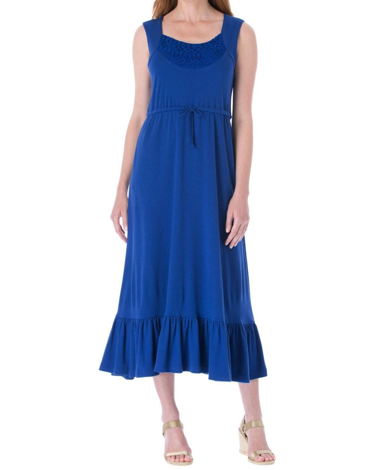 Woman Within Plus Size Dark Sapphire Sleeveless Crochet Flounce Hem Dress Sz 2X