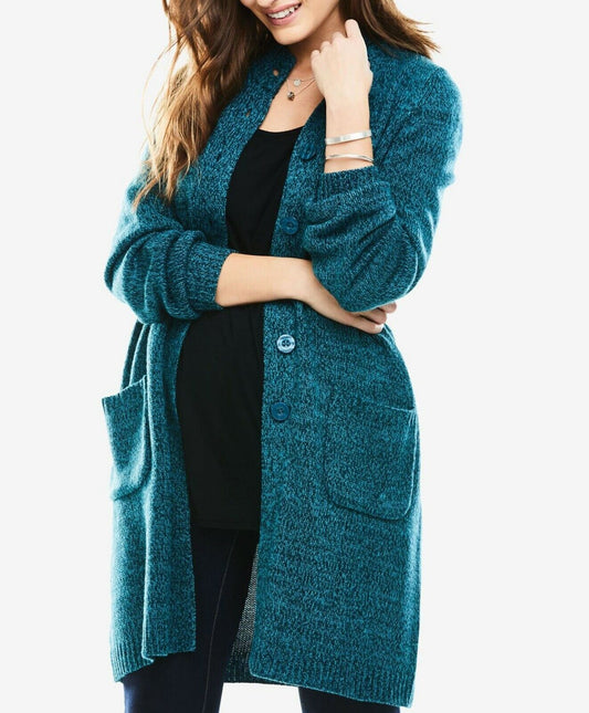 Woman Within Plus Size Midnight Teal Oasis Sweater Cardigan Size 1X(22/24)