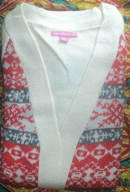 Woman Within Plus Size Bright Orange Fair Isle Cardigan Sweater Size 3X(30/32)