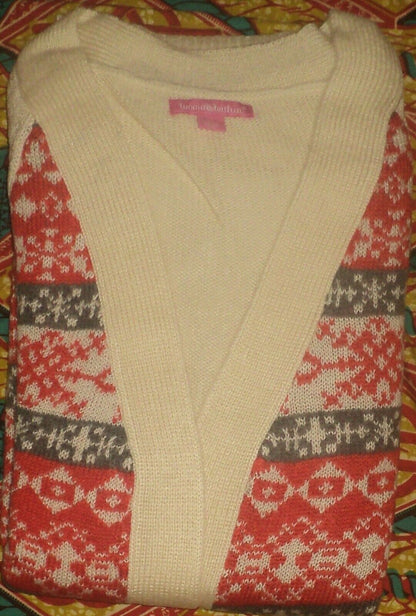 Woman Within Plus Size Bright Orange Fair Isle Cardigan Sweater Size 3X(30/32)